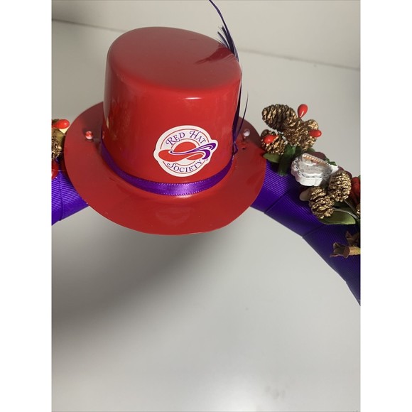 Red Hat Society Handmade One of a Kind Christmas Wreath 10"x 10" - Picture 2 of 10